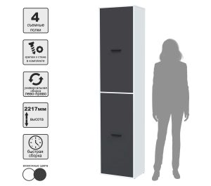 ШКАФ SKILL-21-2 (БЕЛЫЙ/ АНТРАЦИТ ФАСАД) Ш509 В2217 Г355