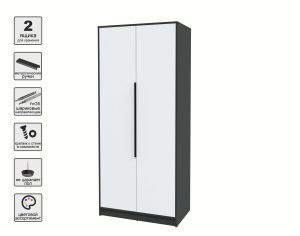ШКАФ РАСПАШНОЙ КТ-Ш2 (АНТРАЦИТ ЛДСП/ БЕЛЫЙ ПЛАТИНУМ ЛДСП) Ш918 В2128 Г547