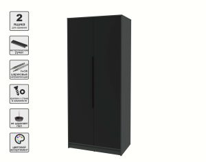 ШКАФ РАСПАШНОЙ КТ-Ш2 (АНТРАЦИТ ЛДСП/ ЧЕРНЫЙ ЛДСП) Ш918 В2128 Г547