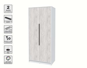 ШКАФ РАСПАШНОЙ КТ-Ш2 (БЕЛЫЙ ЛДСП/ ДУБ БЕЛЫЙ ЛДСП) Ш918 В2128 Г547