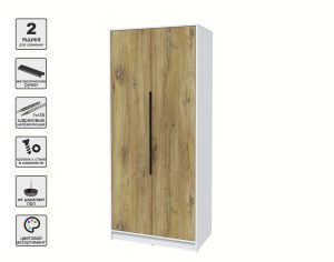 ШКАФ РАСПАШНОЙ КТ-Ш2 (БЕЛЫЙ ЛДСП/ ДУБ НОКС ЛДСП) Ш918 В2128 Г547
