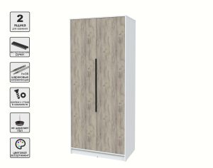 ШКАФ РАСПАШНОЙ КТ-Ш2 (БЕЛЫЙ ЛДСП/ ДУБ СЕРЫЙ ЛДСП) Ш918 В2128 Г547