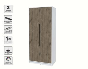 ШКАФ РАСПАШНОЙ КТ-Ш2 (БЕЛЫЙ ЛДСП/ ДУБ ВЕЛЛИНГТОН ЛДСП) Ш918 В2128 Г547