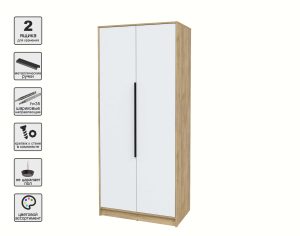 ШКАФ РАСПАШНОЙ КТ-Ш2 (ДУБ ЗОЛОТОЙ ЛДСП/ БЕЛЫЙ ПЛАТИНУМ ЛДСП) Ш918 В2128 Г547