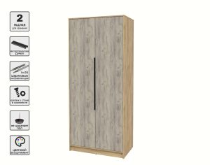ШКАФ РАСПАШНОЙ КТ-Ш2 (ДУБ ЗОЛОТОЙ ЛДСП/ ДУБ СЕРЫЙ ЛДСП) Ш918 В2128 Г547