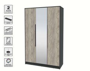 ШКАФ РАСПАШНОЙ КТ-Ш3(З) (АНТРАЦИТ ЛДСП/ ДУБ СЕРЫЙ ЛДСП) Ш1360 В2128 Г547