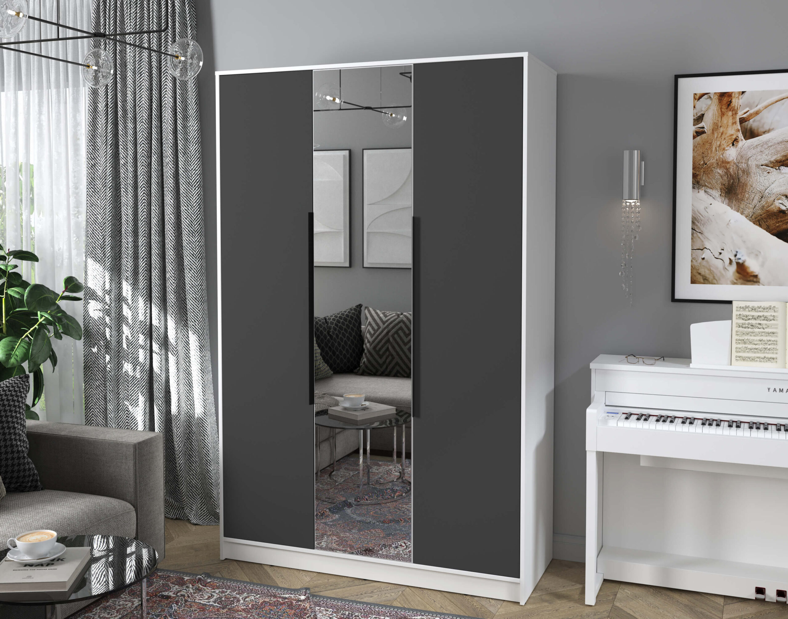 ШКАФ РАСПАШНОЙ КТ-Ш3(З) (БЕЛЫЙ ЛДСП/ АНТРАЦИТ ЛДСП) Ш1360 В2128 Г547 — изображение 3