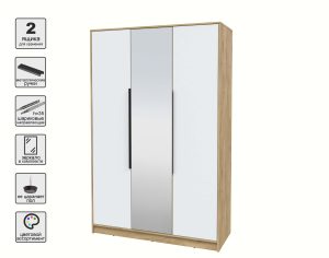 ШКАФ РАСПАШНОЙ КТ-Ш3(З) (ДУБ ЗОЛОТОЙ ЛДСП/ БЕЛЫЙ ПЛАТИНУМ ЛДСП) Ш1360 В2128 Г547