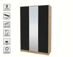 ШКАФ РАСПАШНОЙ КТ-Ш3(З) (ДУБ ЗОЛОТОЙ ЛДСП/ ЧЕРНЫЙ ЛДСП) Ш1360 В2128 Г547