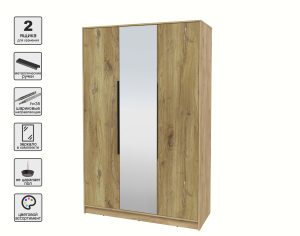 ШКАФ РАСПАШНОЙ КТ-Ш3(З) (ДУБ ЗОЛОТОЙ ЛДСП/ ДУБ НОКС ЛДСП) Ш1360 В2128 Г547