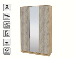 ШКАФ РАСПАШНОЙ КТ-Ш3(З) (ДУБ ЗОЛОТОЙ ЛДСП/ ДУБ СЕРЫЙ ЛДСП) Ш1360 В2128 Г547