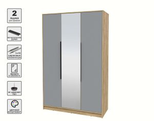 ШКАФ РАСПАШНОЙ КТ-Ш3(З) (ДУБ ЗОЛОТОЙ ЛДСП/ СЕРЕБРО ЛДСП) Ш1360 В2128 Г547