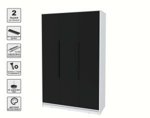 ШКАФ РАСПАШНОЙ КТ-Ш3 (БЕЛЫЙ ЛДСП/ ЧЕРНЫЙ ЛДСП) Ш1360 В2128 Г547