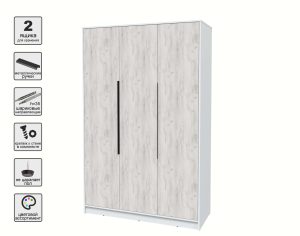 ШКАФ РАСПАШНОЙ КТ-Ш3 (БЕЛЫЙ ЛДСП/ ДУБ БЕЛЫЙ ЛДСП) Ш1360 В2128 Г547