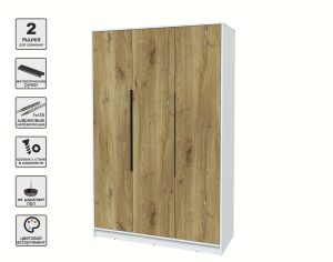 ШКАФ РАСПАШНОЙ КТ-Ш3 (БЕЛЫЙ ЛДСП/ ДУБ НОКС ЛДСП) Ш1360 В2128 Г547