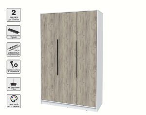 ШКАФ РАСПАШНОЙ КТ-Ш3 (БЕЛЫЙ ЛДСП/ ДУБ СЕРЫЙ ЛДСП) Ш1360 В2128 Г547