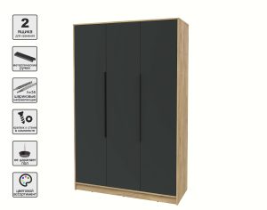 ШКАФ РАСПАШНОЙ КТ-Ш3 (ДУБ ЗОЛОТОЙ ЛДСП/ АНТРАЦИТ ЛДСП) Ш1360 В2128 Г547