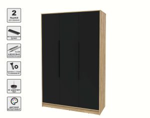 ШКАФ РАСПАШНОЙ КТ-Ш3 (ДУБ ЗОЛОТОЙ ЛДСП/ ЧЕРНЫЙ ЛДСП) Ш1360 В2128 Г547