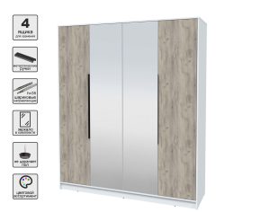 ШКАФ РАСПАШНОЙ КТ-Ш4(З) (БЕЛЫЙ ЛДСП/ ДУБ СЕРЫЙ ЛДСП) Ш1800 В2128 Г547