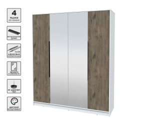 ШКАФ РАСПАШНОЙ КТ-Ш4(З) (БЕЛЫЙ ЛДСП/ ДУБ ВЕЛЛИНГТОН ЛДСП) Ш1800 В2128 Г547