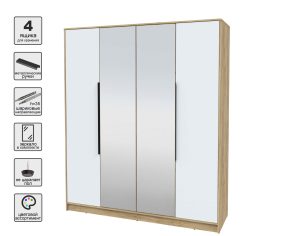 ШКАФ РАСПАШНОЙ КТ-Ш4(З) (ДУБ ЗОЛОТОЙ ЛДСП/ БЕЛЫЙ ПЛАТИНУМ ЛДСП) Ш1800 В2128 Г547