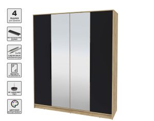 ШКАФ РАСПАШНОЙ КТ-Ш4(З) (ДУБ ЗОЛОТОЙ ЛДСП/ ЧЕРНЫЙ ЛДСП) Ш1800 В2128 Г547