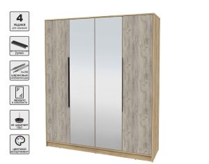ШКАФ РАСПАШНОЙ КТ-Ш4(З) (ДУБ ЗОЛОТОЙ ЛДСП/ ДУБ СЕРЫЙ ЛДСП) Ш1800 В2128 Г547