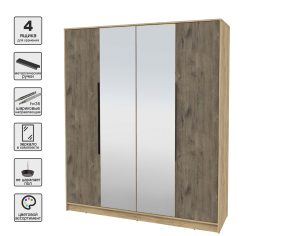 ШКАФ РАСПАШНОЙ КТ-Ш4(З) (ДУБ ЗОЛОТОЙ ЛДСП/ ДУБ ВЕЛЛИНГТОН ЛДСП) Ш1800 В2128 Г547