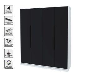 ШКАФ РАСПАШНОЙ КТ-Ш4 (БЕЛЫЙ ЛДСП/ ЧЕРНЫЙ ЛДСП) Ш1800 В2128 Г547