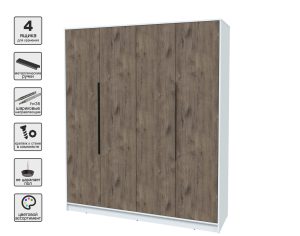 ШКАФ РАСПАШНОЙ КТ-Ш4 (БЕЛЫЙ ЛДСП/ ДУБ ВЕЛЛИНГТОН ЛДСП) Ш1800 В2128 Г547