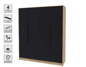 ШКАФ РАСПАШНОЙ КТ-Ш4 (ДУБ ЗОЛОТОЙ ЛДСП/ ЧЕРНЫЙ ЛДСП) Ш1800 В2128 Г547
