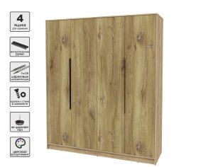 ШКАФ РАСПАШНОЙ КТ-Ш4 (ДУБ ЗОЛОТОЙ ЛДСП/ ДУБ НОКС ЛДСП) Ш1800 В2128 Г547