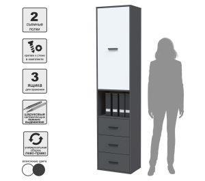 ШКАФ SKILL-24-1 (АНТРАЦИТ/ БЕЛЫЙ ФАСАД) Ш509 В2217 Г355