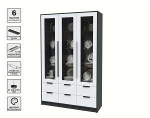 ШКАФ С ВИТРИНОЙ КТ-ШВ3 (АНТРАЦИТ ЛДСП/ БЕЛЫЙ ПЛАТИНУМ ЛДСП) Ш1360 В2128 Г451
