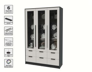 ШКАФ С ВИТРИНОЙ КТ-ШВ3 (АНТРАЦИТ ЛДСП/ ПЕРСИДСКИЙ ЖЕМЧУГ ЛДСП) Ш1360 В2128 Г451