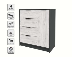 ТУМБА КТ-Т90 (АНТРАЦИТ ЛДСП/ ДУБ БЕЛЫЙ ЛДСП) Ш900 В1020 Г451