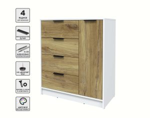 ТУМБА КТ-Т90 (БЕЛЫЙ ЛДСП/ ДУБ НОКС ЛДСП) Ш900 В1020 Г451