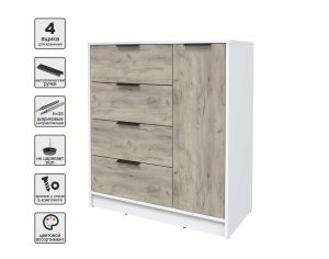 ТУМБА КТ-Т90 (БЕЛЫЙ ЛДСП/ ДУБ СЕРЫЙ ЛДСП) Ш900 В1020 Г451