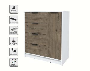 ТУМБА КТ-Т90 (БЕЛЫЙ ЛДСП/ ДУБ ВЕЛЛИНГТОН ЛДСП) Ш900 В1020 Г451