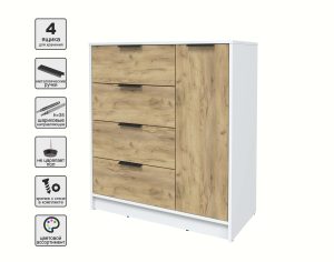 ТУМБА КТ-Т90 (БЕЛЫЙ ЛДСП/ ДУБ ЗОЛОТОЙ ЛДСП) Ш900 В1020 Г451