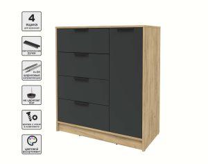 ТУМБА КТ-Т90 (ДУБ ЗОЛОТОЙ ЛДСП/ АНТРАЦИТ ЛДСП) Ш900 В1020 Г451