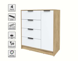 ТУМБА КТ-Т90 (ДУБ ЗОЛОТОЙ ЛДСП/ БЕЛЫЙ ПЛАТИНУМ ЛДСП) Ш900 В1020 Г451