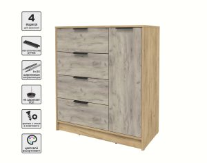 ТУМБА КТ-Т90 (ДУБ ЗОЛОТОЙ ЛДСП/ ДУБ СЕРЫЙ ЛДСП) Ш900 В1020 Г451