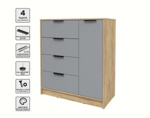 ТУМБА КТ-Т90 (ДУБ ЗОЛОТОЙ ЛДСП/ СЕРЕБРО ЛДСП) Ш900 В1020 Г451