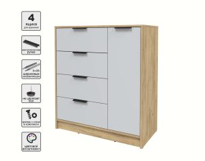 ТУМБА КТ-Т90 (ДУБ ЗОЛОТОЙ ЛДСП/ СЕРЫЙ ЛДСП) Ш900 В1020 Г451