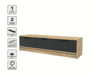 ТУМБА КТ-ТВ3-35 (ДУБ ЗОЛОТОЙ ЛДСП/ АНТРАЦИТ ЛДСП) Ш1360 В348 Г355