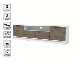 ТУМБА КТ-ТВ4-50 (БЕЛЫЙ ЛДСП/ ДУБ ВЕЛЛИНГТОН ЛДСП) Ш1800 В495 Г355