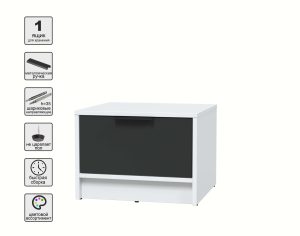ТУМБА ПРИКРОВАТНАЯ КТ-ТК1-35 (БЕЛЫЙ ЛДСП/ АНТРАЦИТ ЛДСП) Ш477 В348 Г451
