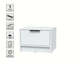 ТУМБА ПРИКРОВАТНАЯ КТ-ТК1-35 (БЕЛЫЙ ЛДСП/ БЕЛЫЙ ПЛАТИНУМ ЛДСП) Ш477 В348 Г451