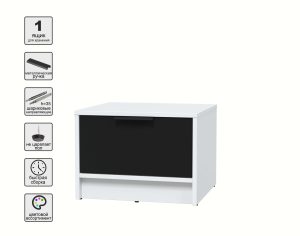 ТУМБА ПРИКРОВАТНАЯ КТ-ТК1-35 (БЕЛЫЙ ЛДСП/ ЧЕРНЫЙ ЛДСП) Ш477 В348 Г451